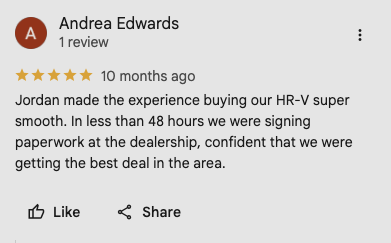 Google review from Andrea Edwards
