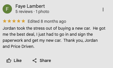 Google review from Faye Lambert