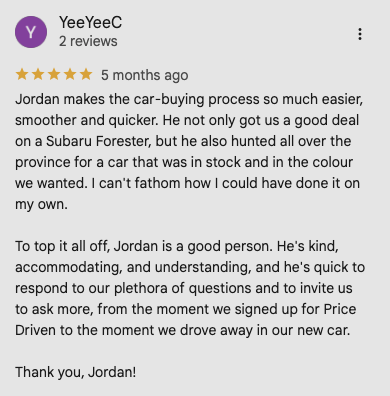 Google review from YeeYeeC