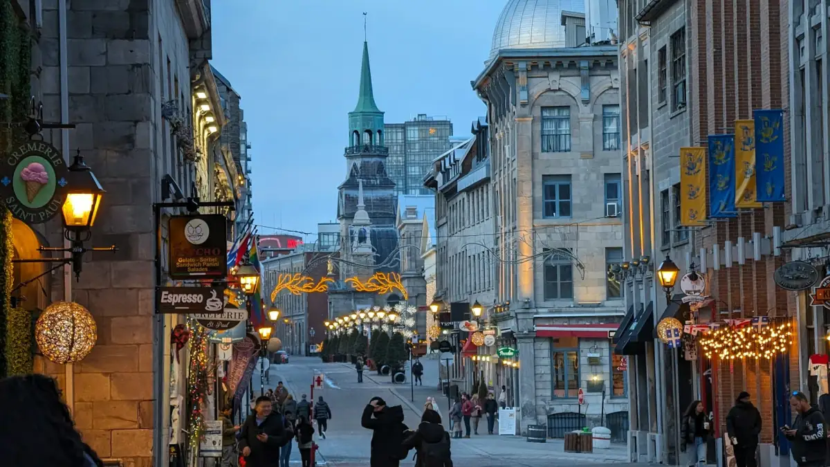 Rue Saint-Paul in Old Montreal at dusk